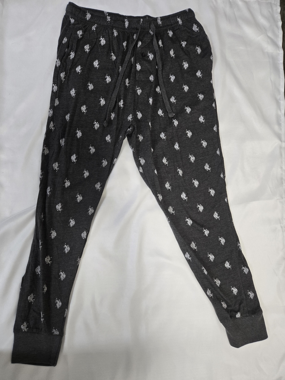 U S Polo Mens Dark Gray Drawstring Jogger Pants with White Print Size Medium